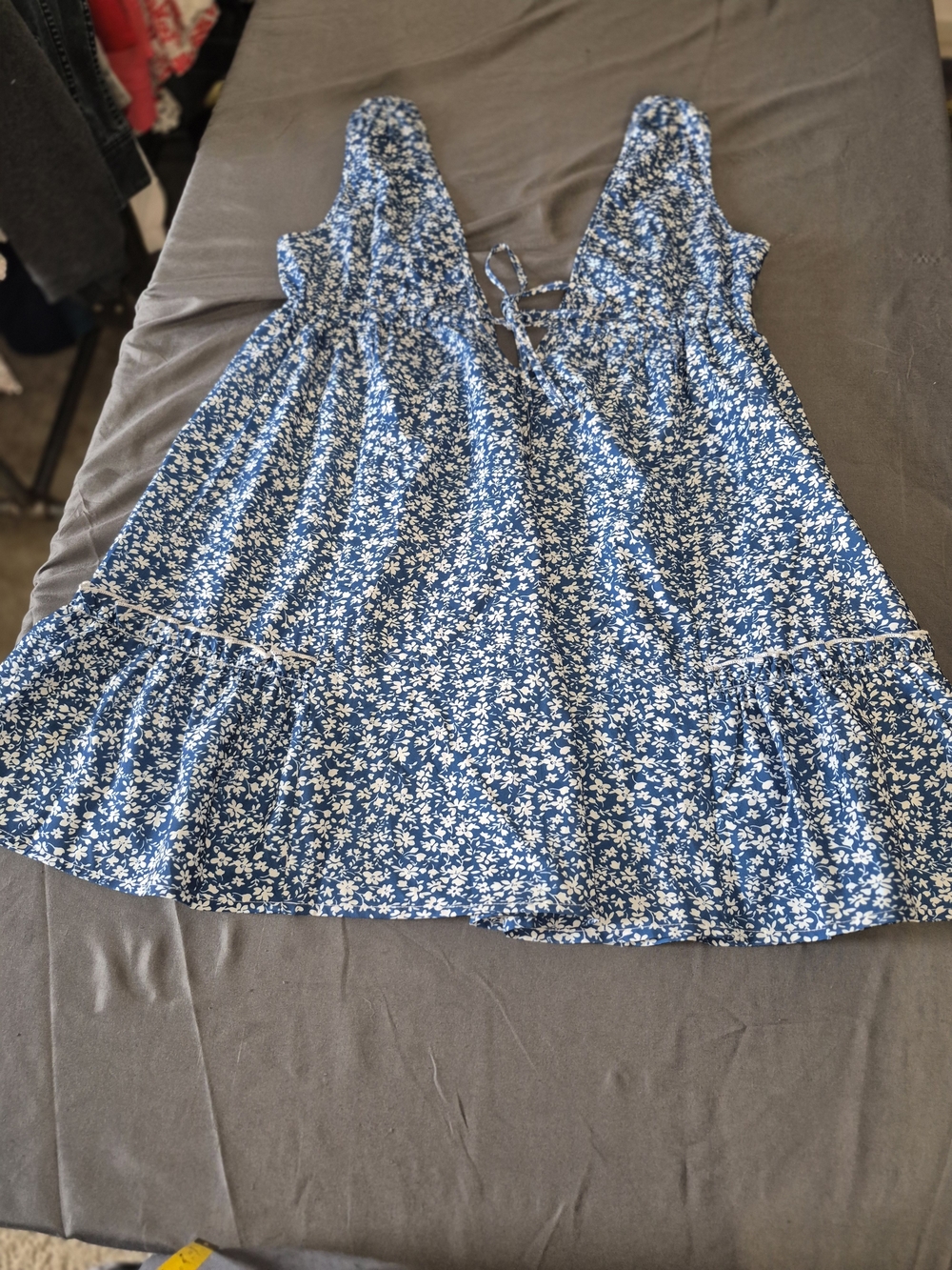 Blue Floral High-Low Women's Dress with Tie Back